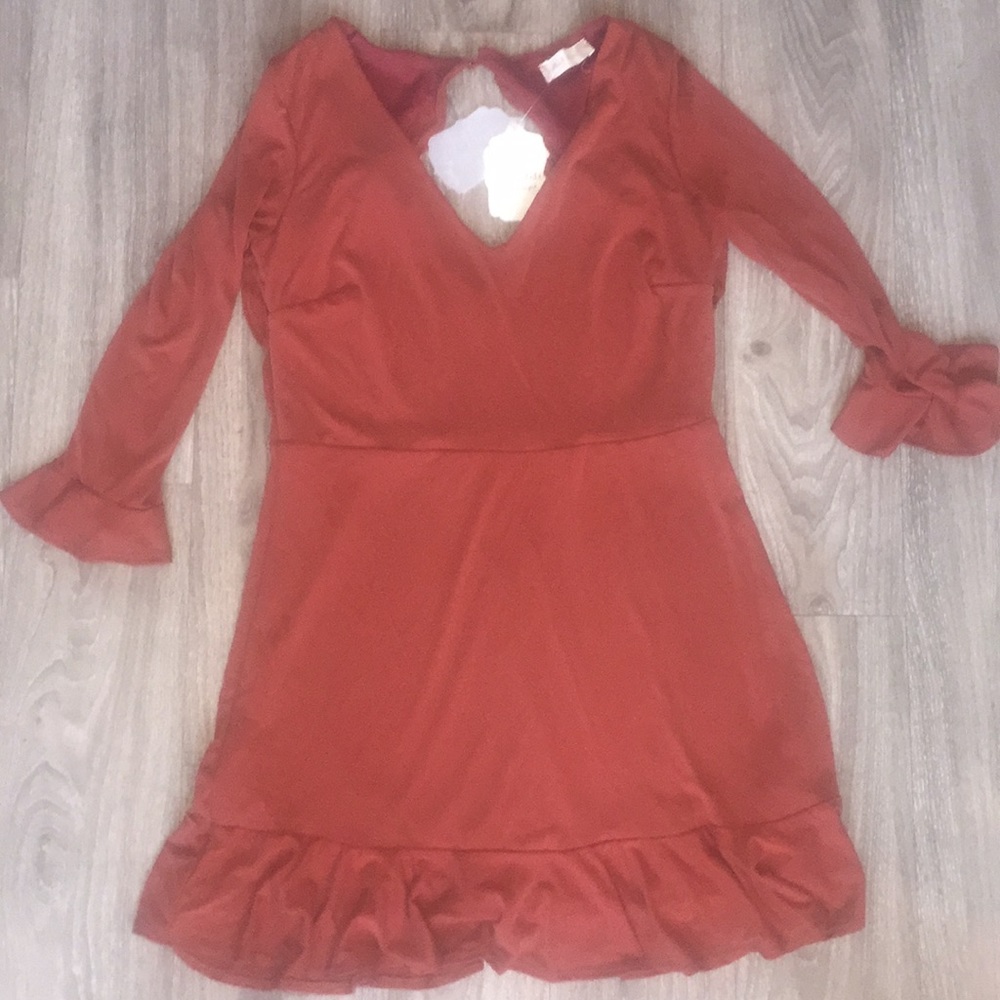 Rust faux suede dress
